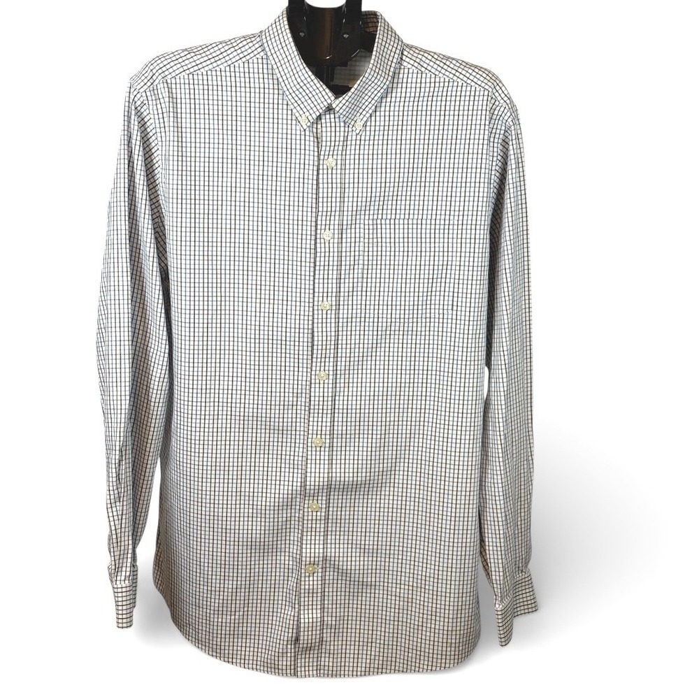 Eddie Bauer Mens Tall Large TL Blue White Check Wrinkle‎ Free Relaxed Fit Shirt